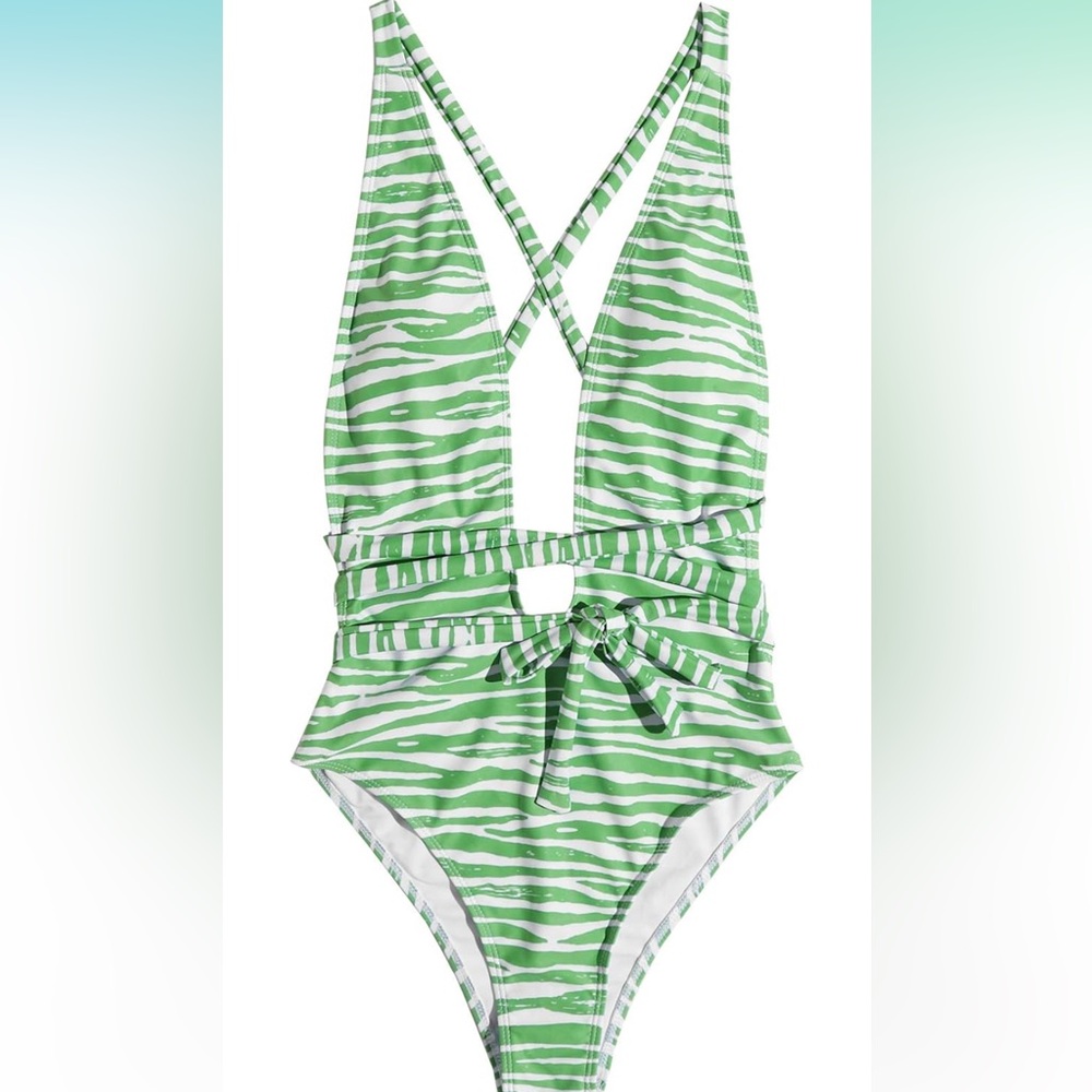 SweatyRocks Women's Sexy Bathing Suits Criss Cross Tie Knot Front Deep V Open l